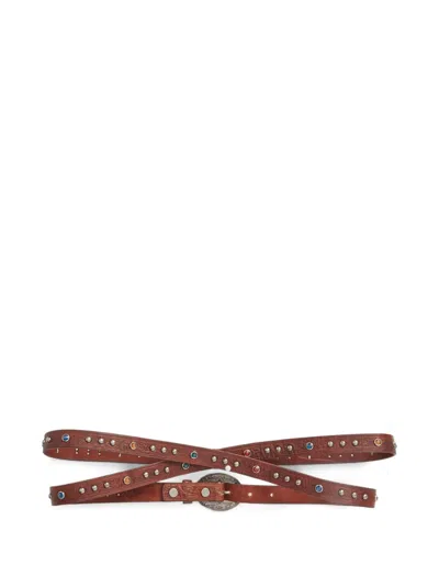 Rrl Tooled Leather Double-wrap Belt In Brown