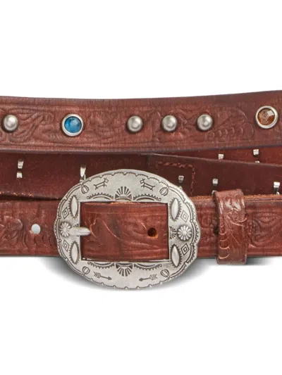 Rrl Tooled Leather Double-wrap Belt In Brown