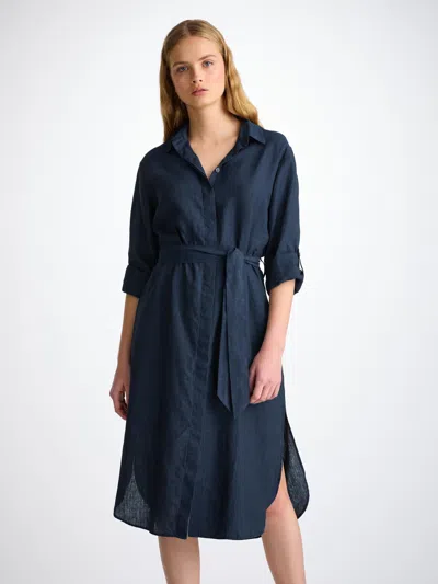 Derek Rose Women's Dress Sicily Linen Navy
