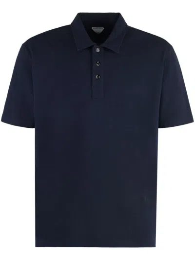 Bottega Veneta Chine Cotton Piquet Polo In Blue