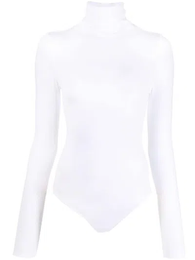 Wolford Colorado Turtleneck Jersey Thong Bodysuit In White