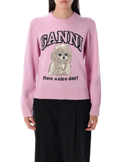 Ganni Poodle Pink Crewneck Jumper In Pink