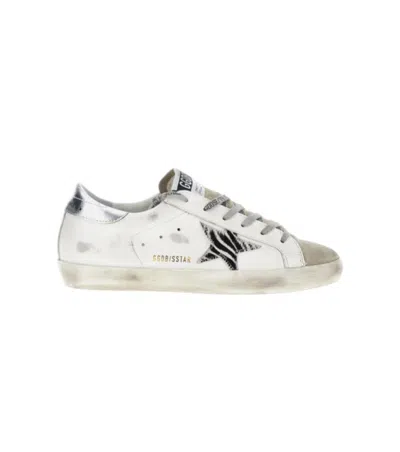 Golden Goose Superstar White Low Top Sneakers With Glittered Star Patch And Laminated Heel With Logo Lettering In In Neutral