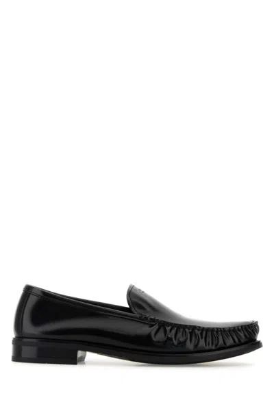 Prada Brushed Leather Loafers Shoes In Black