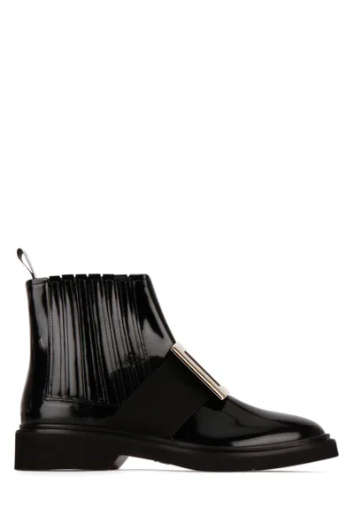 Roger Vivier Viv Ranger Embellished Patent-leather Chelsea Boots In Black
