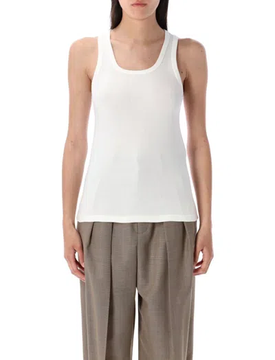 Saint Laurent Crewneck Scoop Neck Sleeveless Plain Pattern Top In White