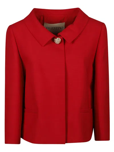 Valentino Couture Crepe Jacket Jeweled Buttons In Red