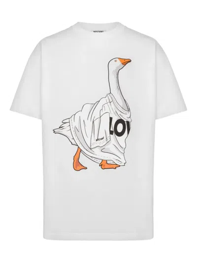 Moschino Organic Cotton Jersey T-shirt Goose In White