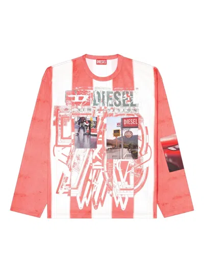 Diesel Striped Long-sleeve T-shirt With Photo Patches In Multi