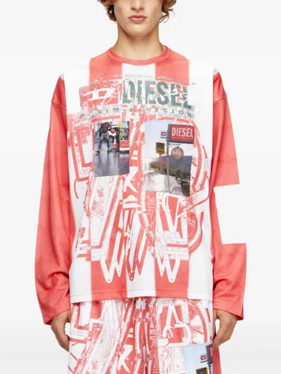 Diesel Striped Long-sleeve T-shirt With Photo Patches In Multi