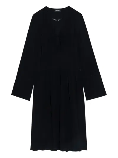 Zadig & Voltaire Rinas Plunge Neck Long Sleeve Dress In Black