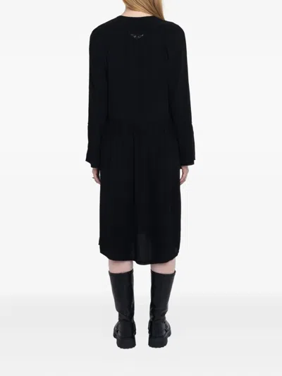 Zadig & Voltaire Rinas Plunge Neck Long Sleeve Dress In Black