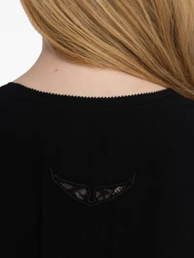 Zadig & Voltaire Rinas Plunge Neck Long Sleeve Dress In Black