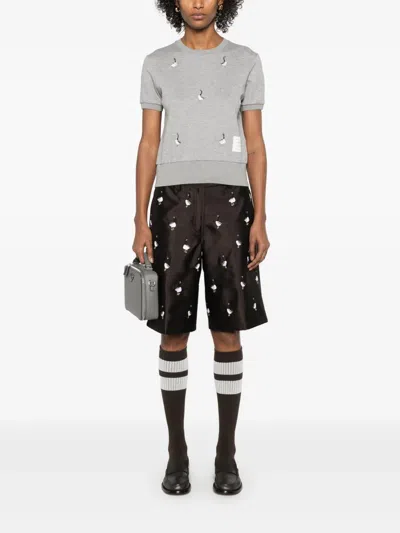 Thom Browne Knitwear Crewneck Embroidered Short Sleeves In Gray