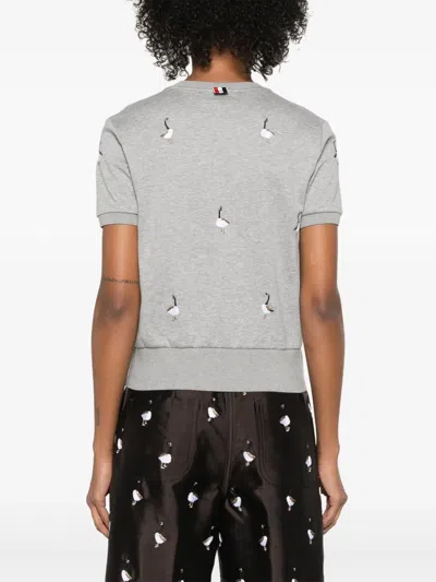 Thom Browne Knitwear Crewneck Embroidered Short Sleeves In Gray