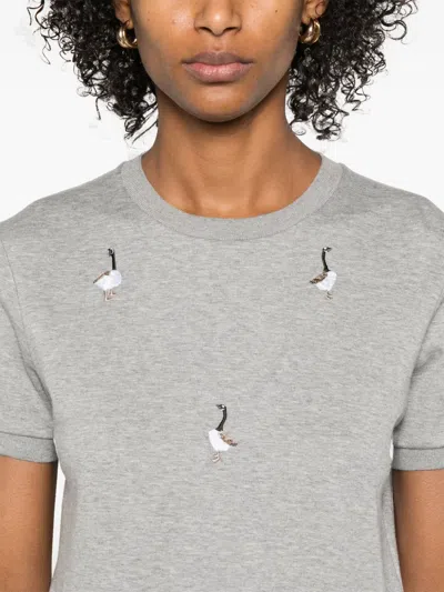 Thom Browne Knitwear Crewneck Embroidered Short Sleeves In Gray