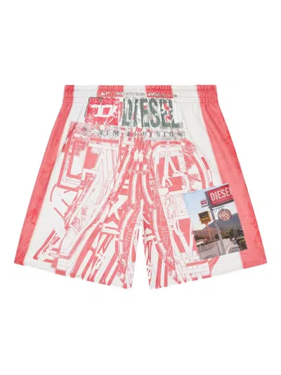 Diesel Striped Shorts With Photo Patches In Multi