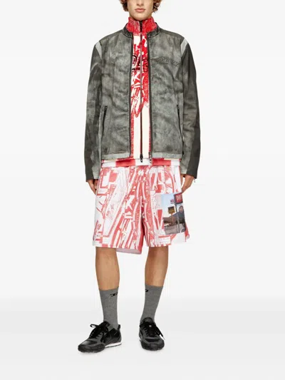 Diesel Striped Shorts With Photo Patches In Multi