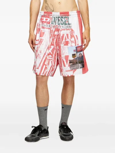 Diesel Striped Shorts With Photo Patches In Multi