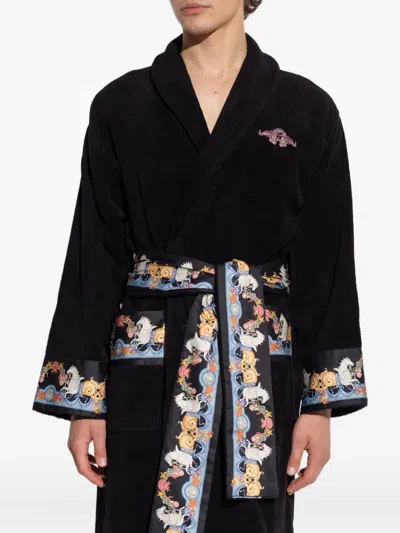 Versace Coral Theatre Robe In Black