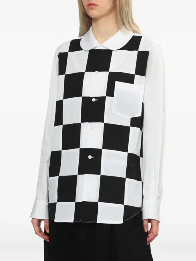 Comme Des Garçons Checker Board Peter Pan-collar Shirt In White