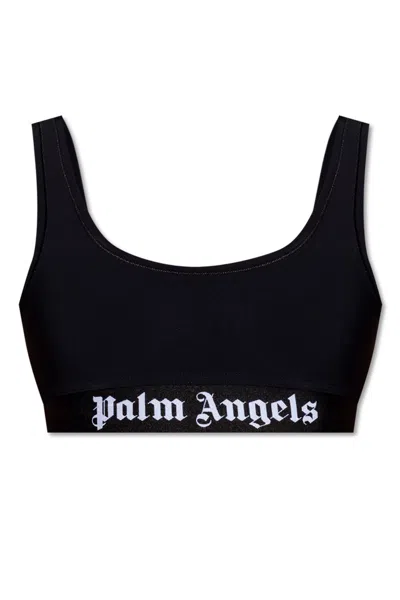 Palm Angels Black Classic Logo Sport Bra In Black White