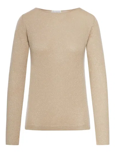 Brunello Cucinelli Cashmere Sweater With Lurex Inserts In Neutral