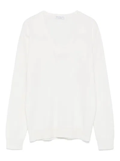 Brunello Cucinelli Cashmere Sweater With Monili In White