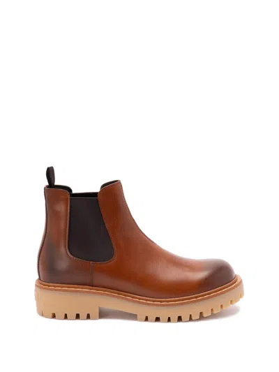 Prada Brown Leather Boots With Elastic Side Panels And Durable Sole In Brown