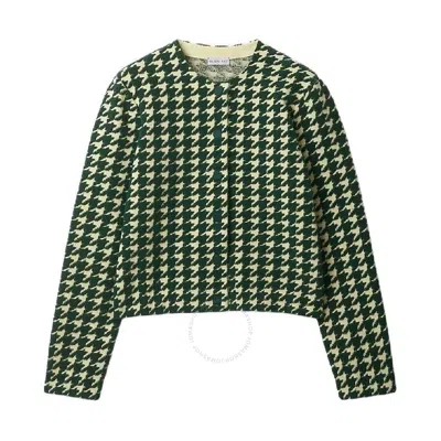 Burberry Houndstooth Cotton-blend Cardigan In Green