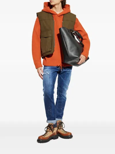 Dsquared2 Kangaroo-pocket Hooded Sweater In Orange