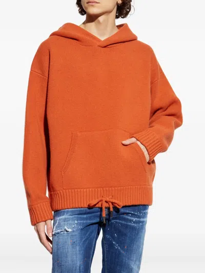 Dsquared2 Kangaroo-pocket Hooded Sweater In Orange