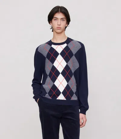 Apc A.p.c. Diamond Pattern Crewneck Sweater In Blue