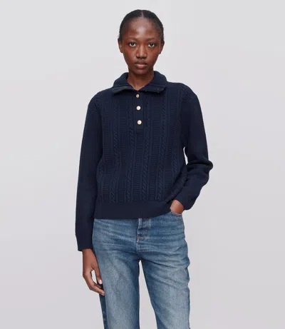 Apc A.p.c. Textured Cable Knit Regular Fit Shirt With High Neck In Blue