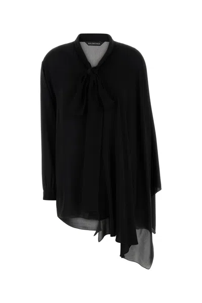 Balenciaga Black Georgette Scarf Blouse In Black