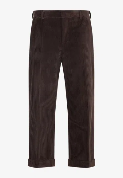 Moschino Corduroy Ribbed Trousers Rolled Hem In Brown
