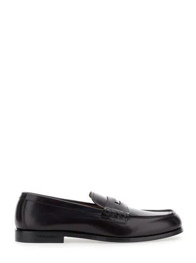 Dsquared2 Black Loafers With Logo Plaque On The Front In Black