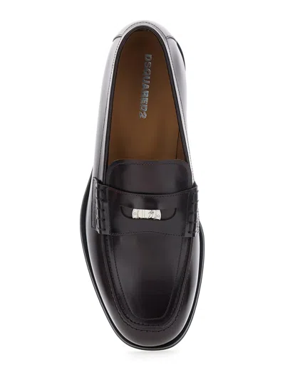 Dsquared2 Black Loafers With Logo Plaque On The Front In Black