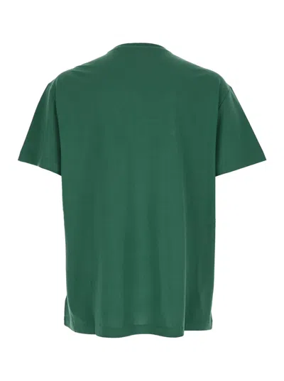 Polo Ralph Lauren Green Crewneck T-shirt With Logo Lettering On The Fornt And Pony Embroidery On The Front In Cotton M In Green