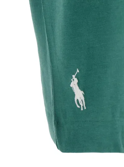 Polo Ralph Lauren Green Crewneck T-shirt With Logo Lettering On The Fornt And Pony Embroidery On The Front In Cotton M In Green