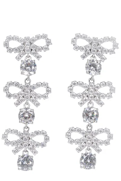 Self-portrait Micro Bow Crystal Tiered Earrings In Metallic