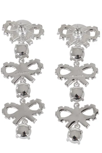 Self-portrait Micro Bow Crystal Tiered Earrings In Metallic