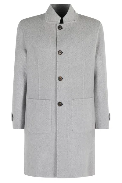 Eleventy Herringbone Wool And Cashmere-blend Overcoat In Gray