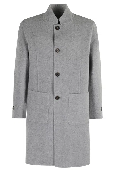 Eleventy Herringbone Wool And Cashmere-blend Overcoat In Gray