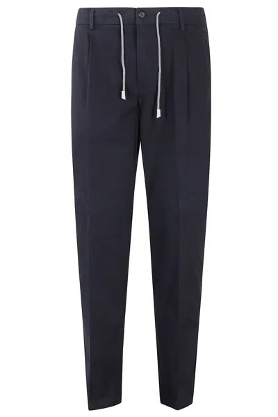 Eleventy Pleated Drawstring Tapered Trousers In Blue