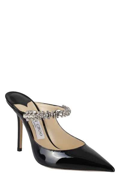 Jimmy Choo Black Leather Sabot Painted With Crystal Strap In Nero