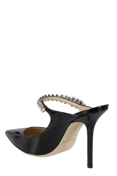Jimmy Choo Black Leather Sabot Painted With Crystal Strap In Nero