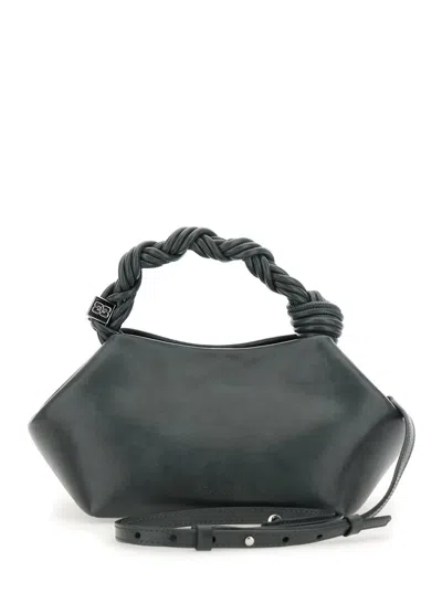 Ganni Bou Grey Handbag With Adjustable And Removable Shoulder Strap In Leather Woman In Black