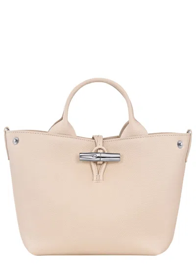 Longchamp Le Roseau Pink Small Handbag With Adjustable And Removable Shoulder Strap In Leather In Pink