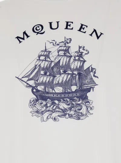 Alexander Mcqueen White Crewneck T-shirt With Logo Print On The Front In Cotton Man